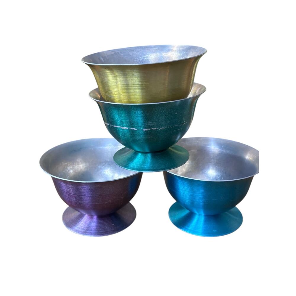 4 Vintage MCM Anodized Aluminum Ice Cream/Sherbet Dishes Bowls As Seen